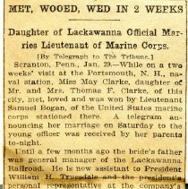 Met, Wooed, Wed in 2 weeks [newspaper article, Mae Clarke weds Samuel Bogan]